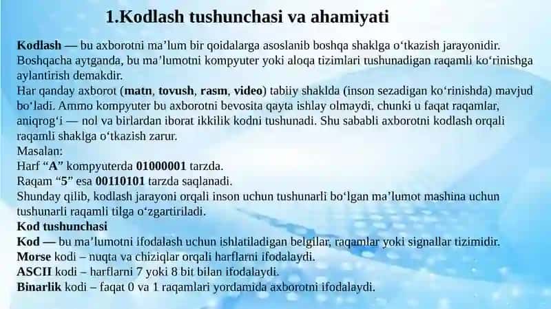 Berilganlarni kodlash usullari 2