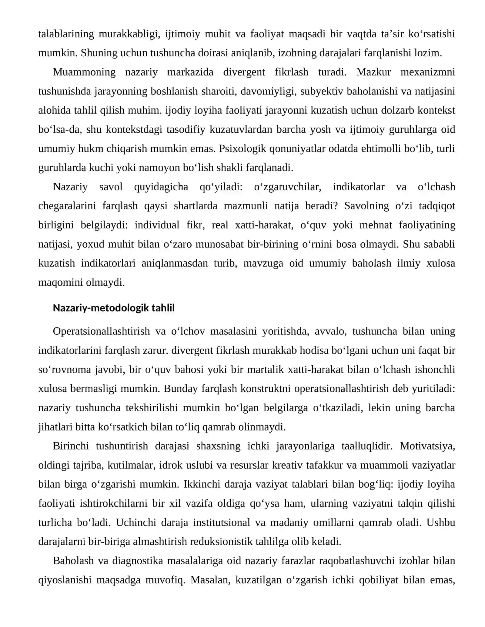 Kreativ tafakkur va muammoli vaziyatların baholash va diagnostika masalalari 2