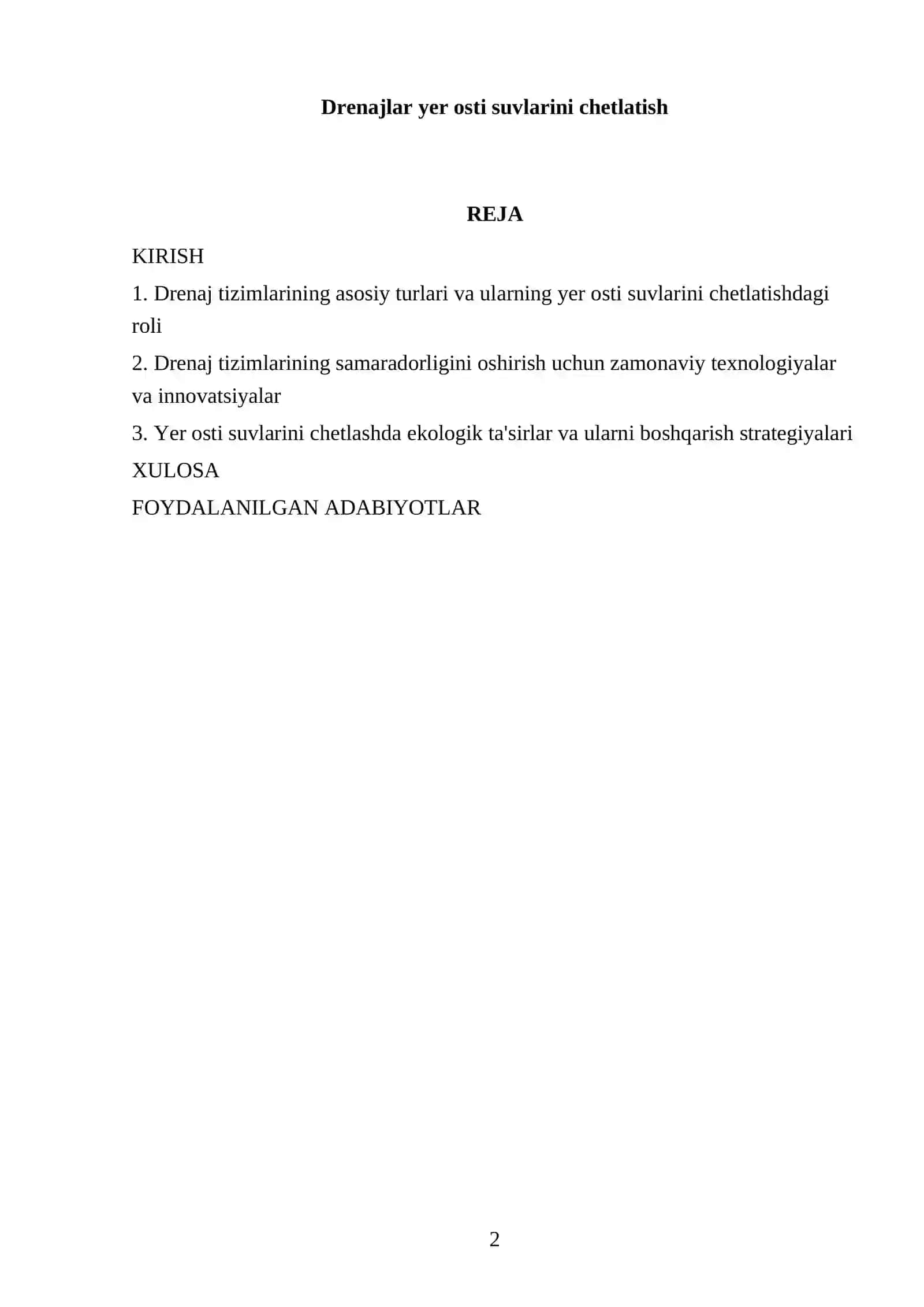 Drenajlar yer osti suvlarini chetlatish 2