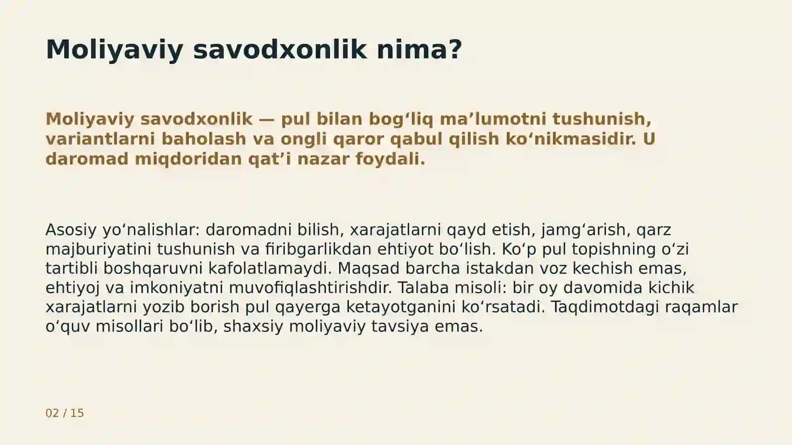 Moliyaviy savodxonlik va shaxsiy budjet 2