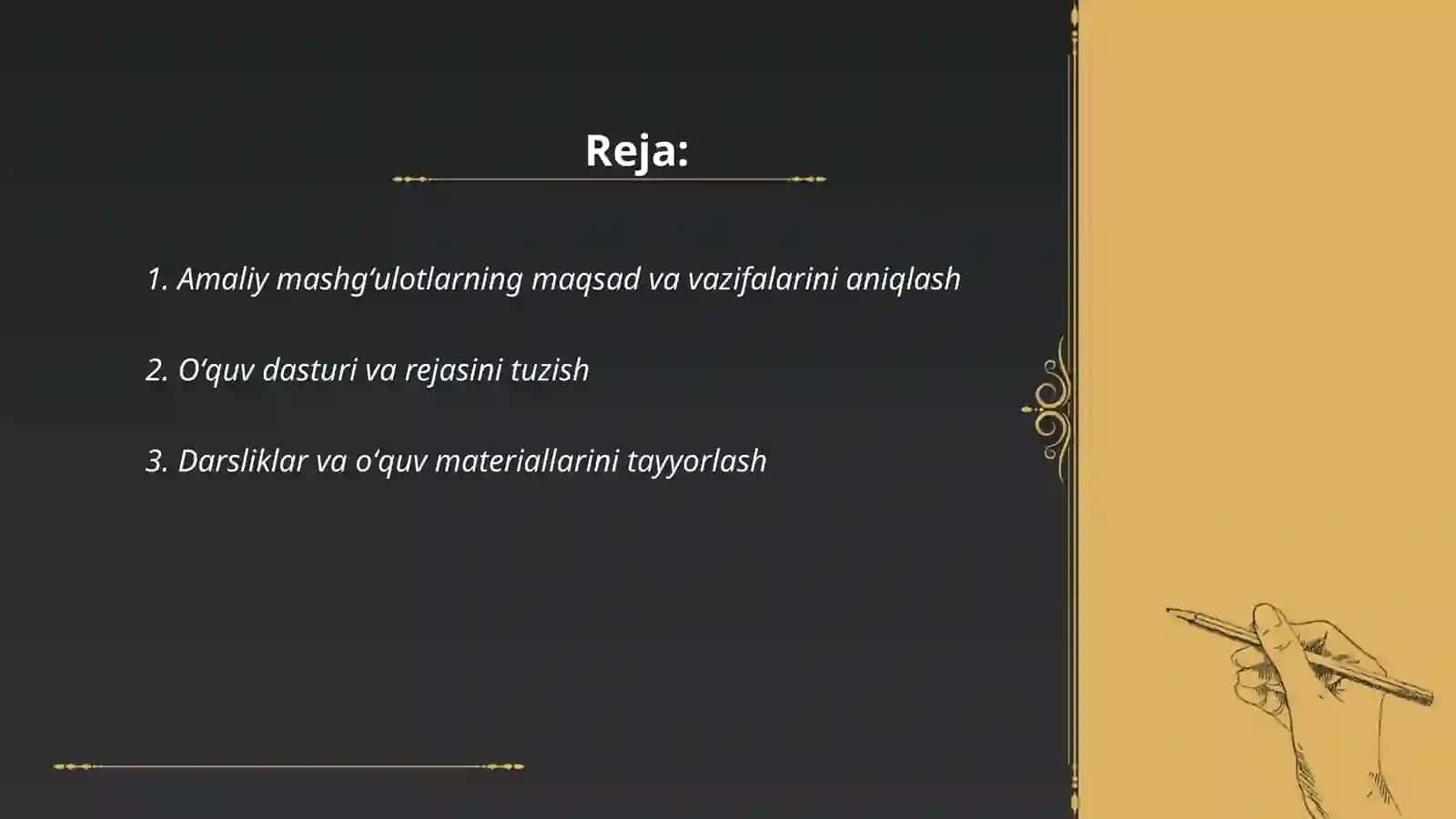 Amaliy mashgʻulotlarga tayyorgarlik koʻrish 2