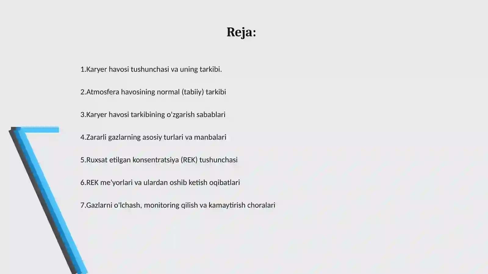 Karyer havosining tarkibi va undagi zararli gazlarning ruxsat etilgan konsentratsiyasi (REK) 2