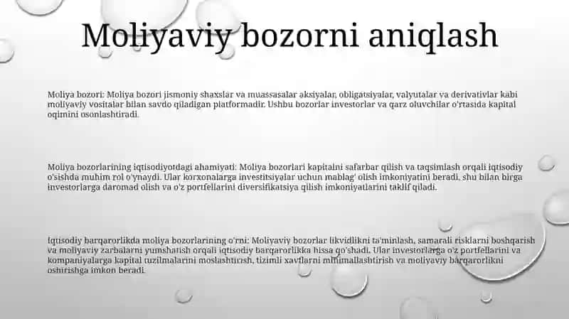 Moliya Bozorining Iqtisodiyotdagi Ahamiyati Va O'Rni 2
