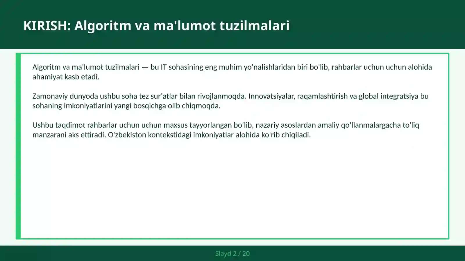 Algoritm va ma'lumot tuzilmalari 2