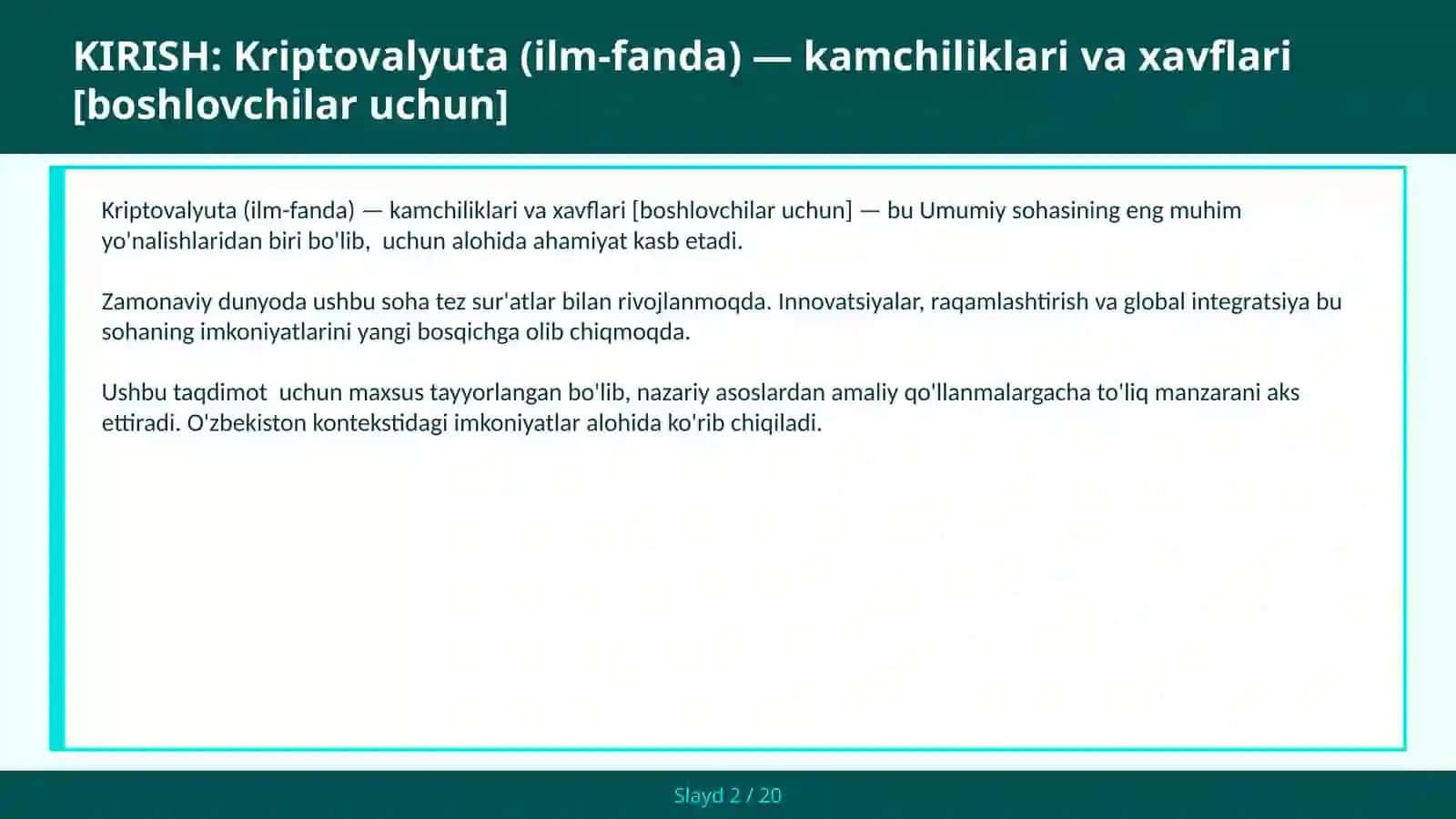 KRIPTOVALYUTA (ILM-FANDA) — KAMCHILIKLARI VA XAVFLARI [BOSHLOVCHILAR UCHUN] 2