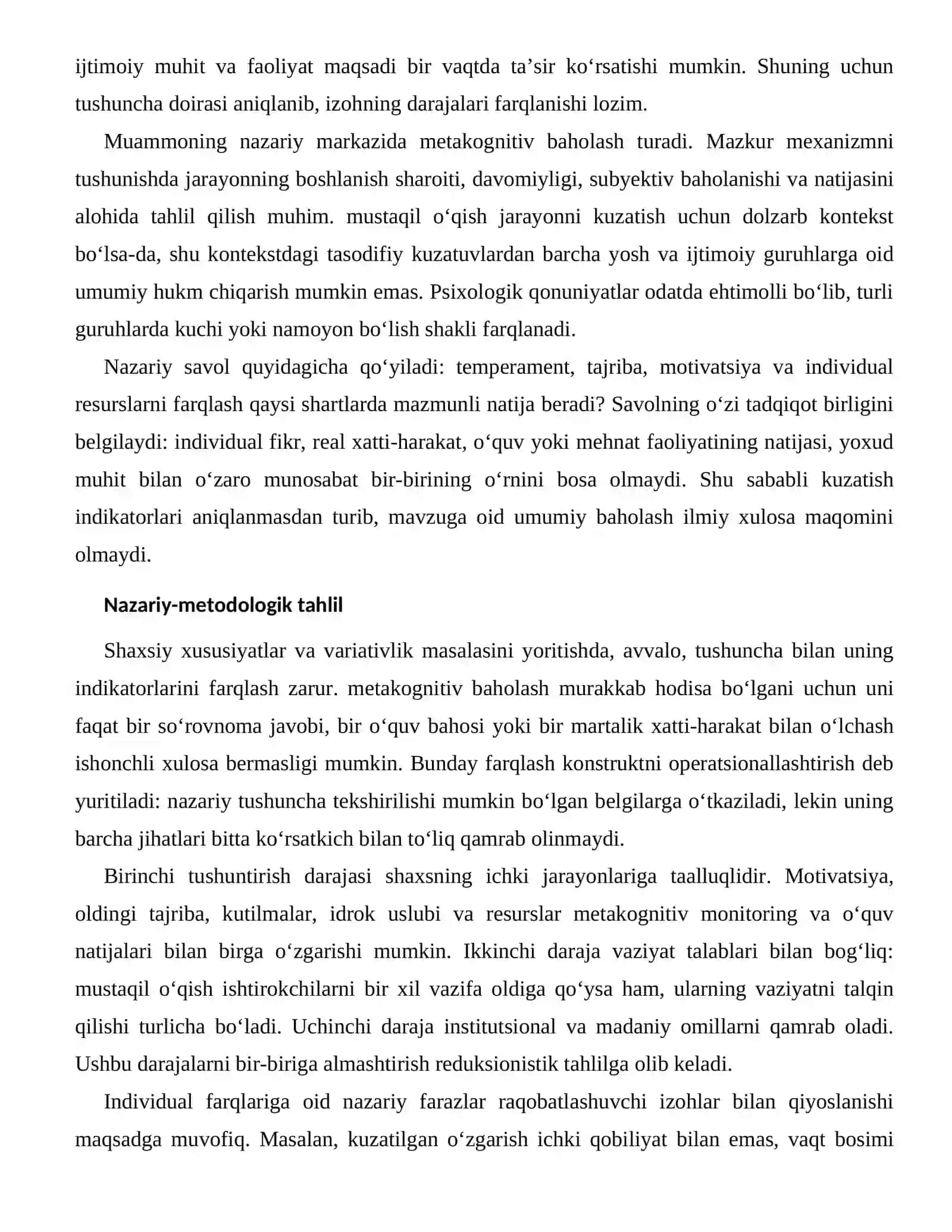 METAKOGNITIV MONITORING VA O‘QUV NATIJALARI — INDIVIDUAL FARQLARI 2
