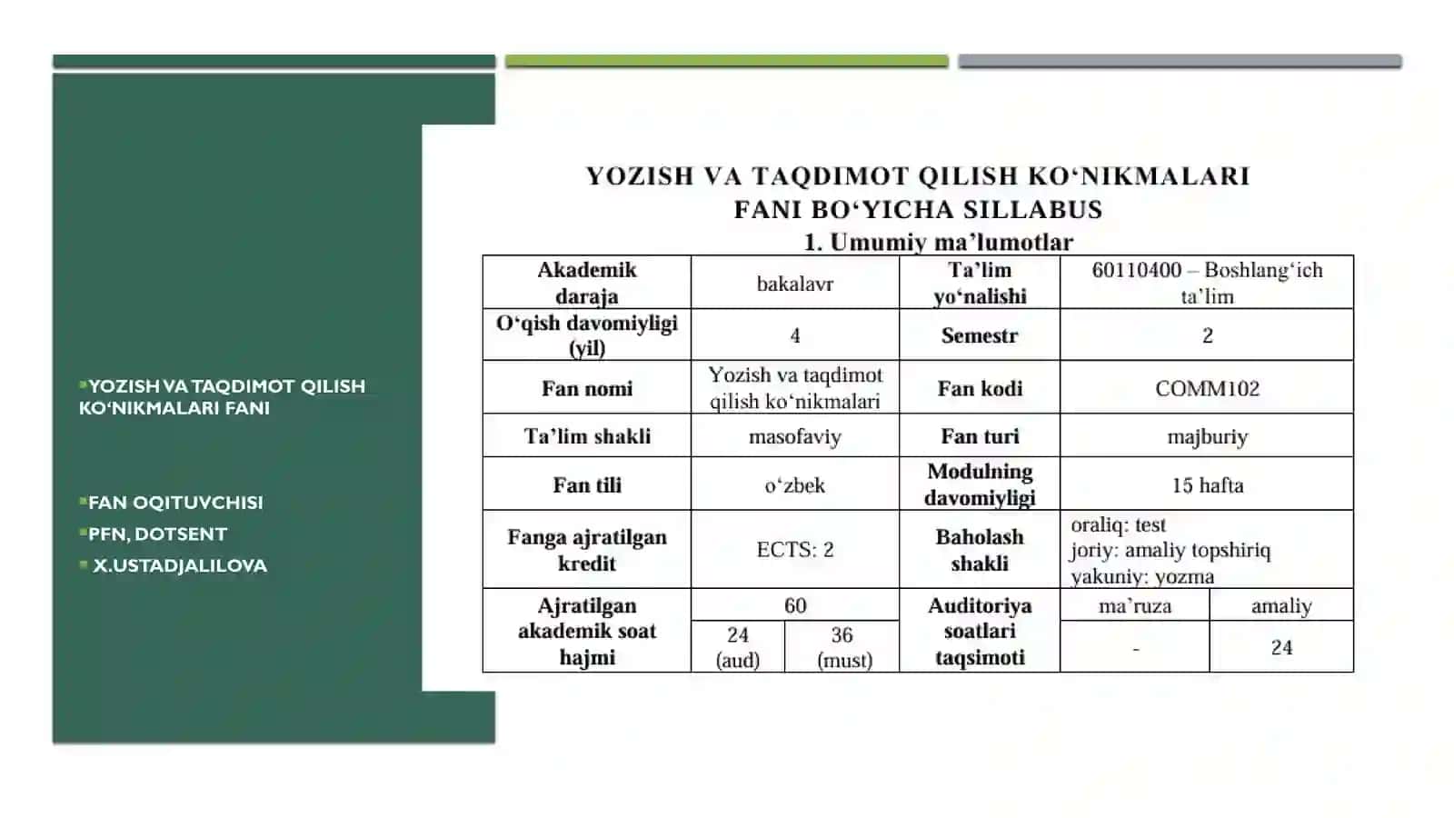 YOZISH VA TAQDIMOT QILISH KO‘NIKMALARI FANI 2