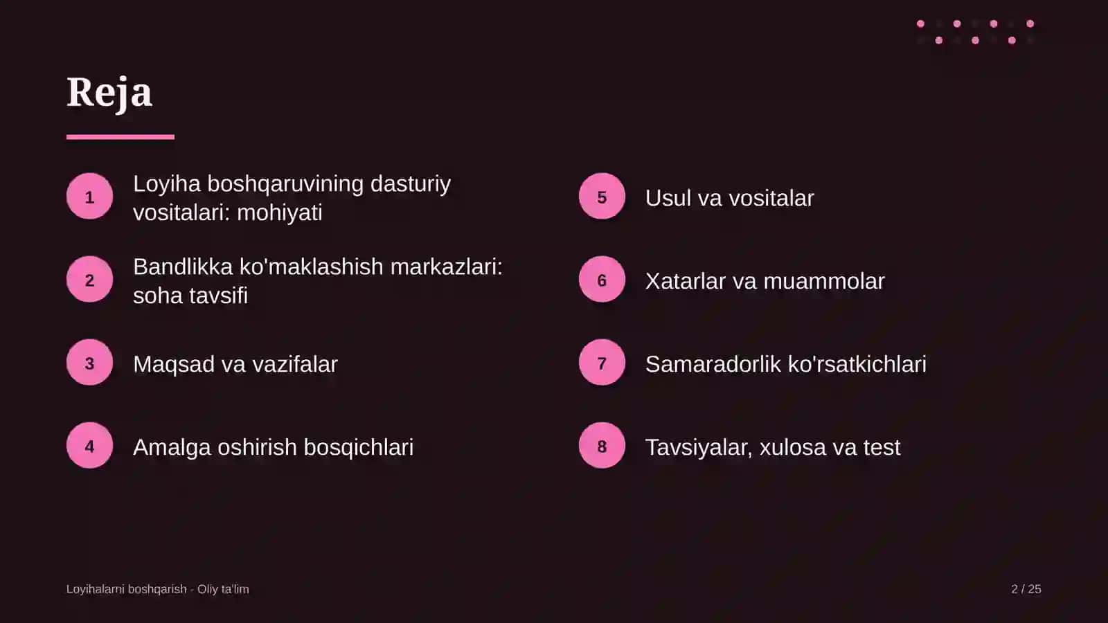 Bandlikka ko'maklashish markazlarida loyiha boshqaruvining dasturiy vositalari 2