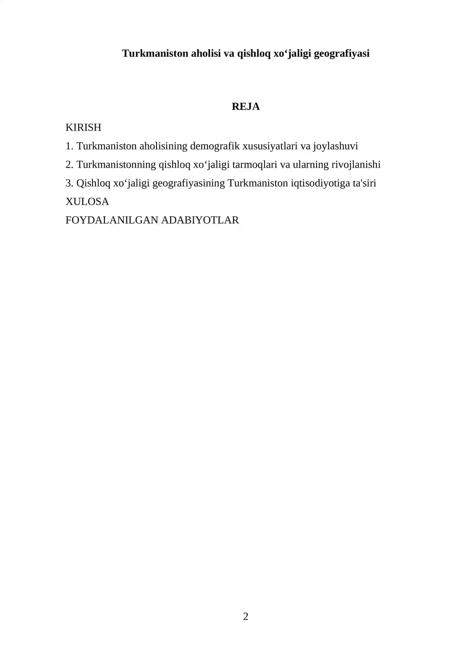Turkmaniston aholisi va qishloq xoʻjaligi geografiyasi 2