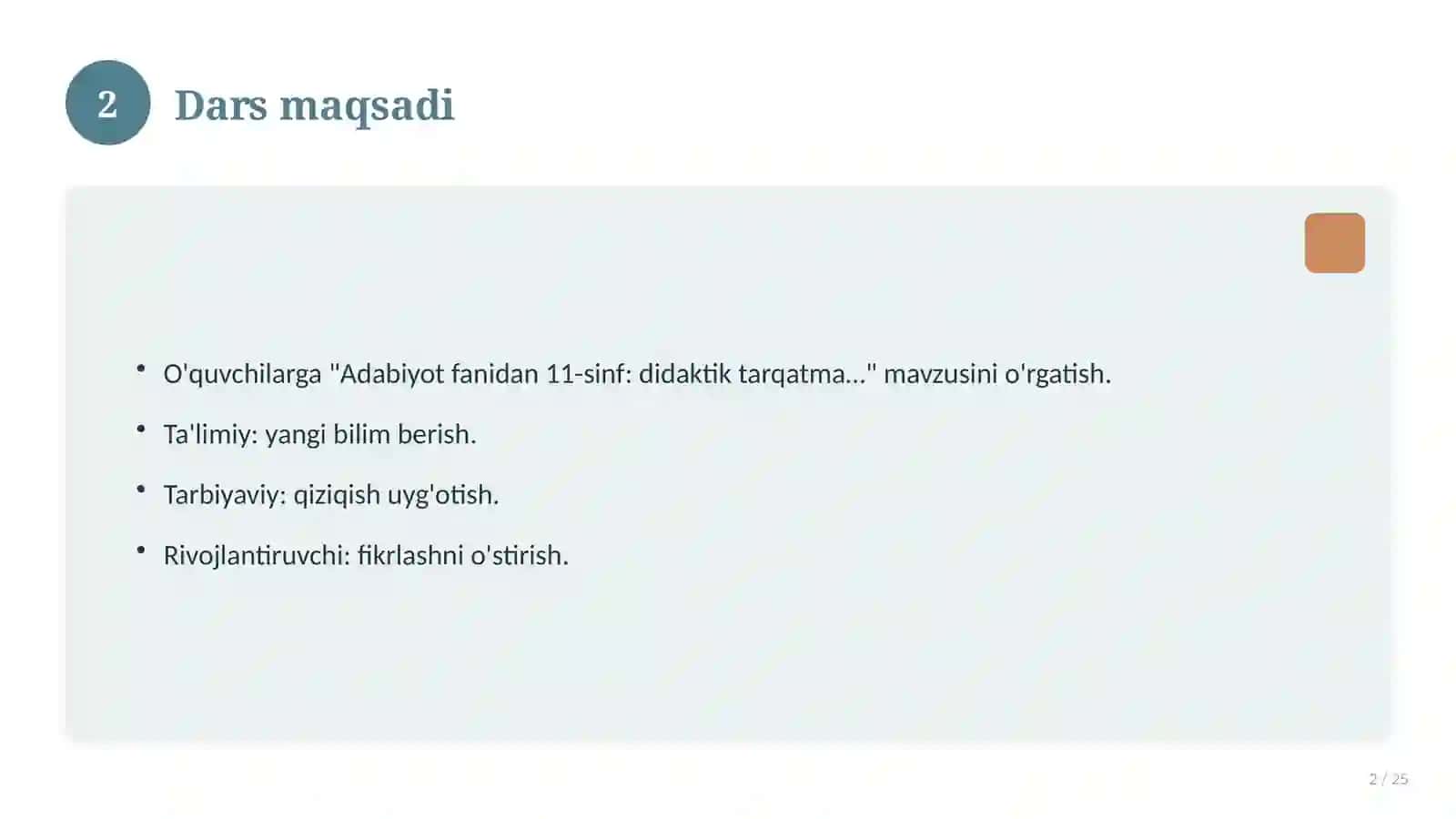 Adabiyot fanidan 11-sinf: didaktik tarqatma materiallar 2