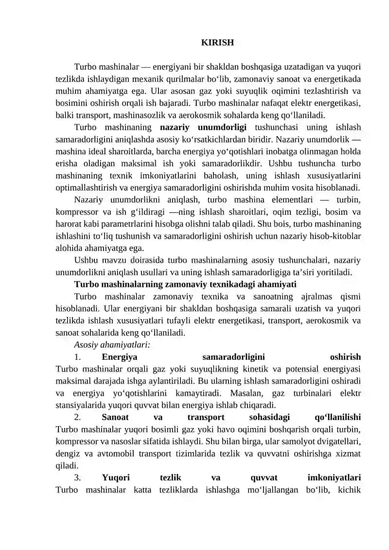 Turbo mashinaning nazariy unumdorligi 2
