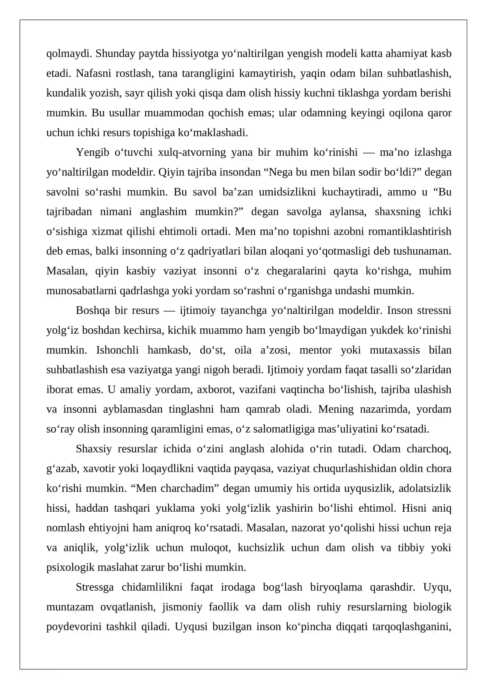 YENGIB O‘TUVCHI XULQ-ATVOR MODELLARI STRESSGA CHIDAMLILIK RESURSI SIFATIDA 2