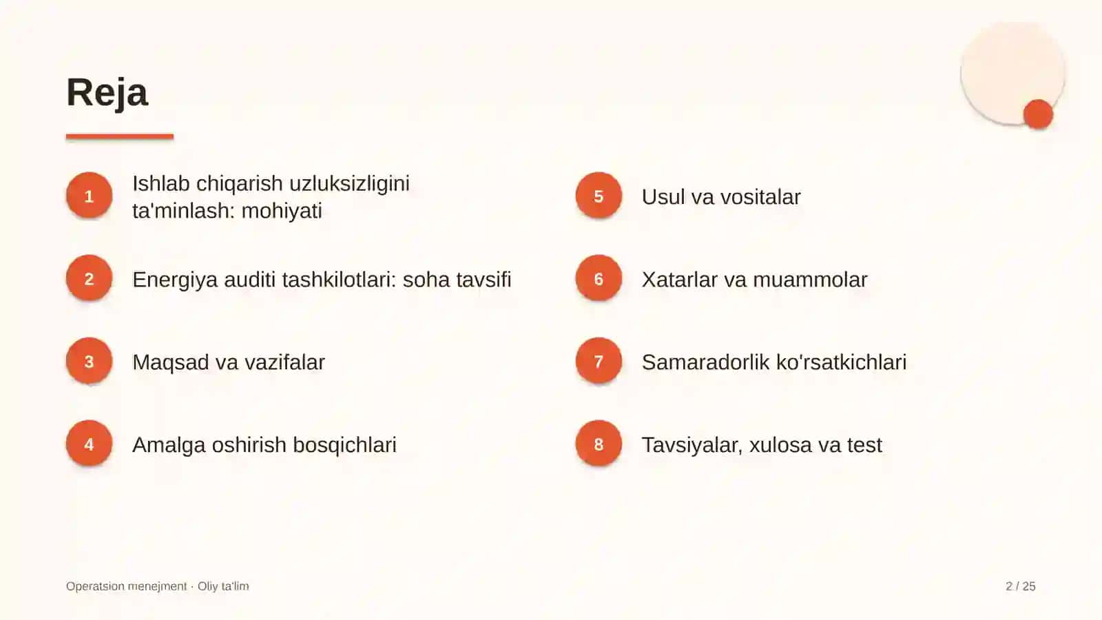 Energiya auditi tashkilotlarida ishlab chiqarish jarayonining uzluksizligini ta'minlash 2