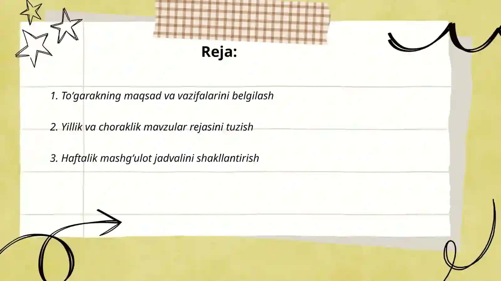 Ona tili va oʻqish savodxonligi fani toʻgarak rejasini tuzish 2