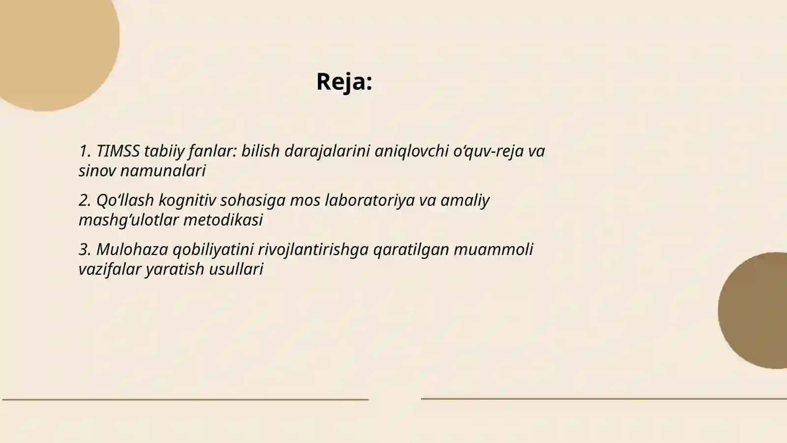 TIMSS tabiiy fanlar mazmuniga oid kognitiv sohalar (bilish, qo‘llash, mulohaza) bo‘yicha uslubiy ishlanma 2