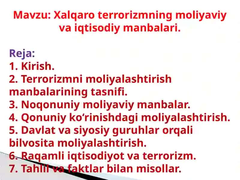 Xalqaro terrorizmning moliyaviy va iqtisodiy manbalari 2