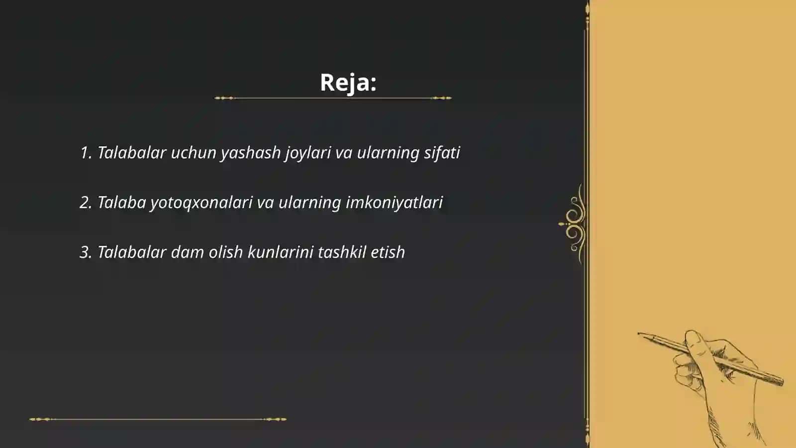 Talabalarning turmush shart-sharoitlari dam olishlari va madaniy hordiqlari 2