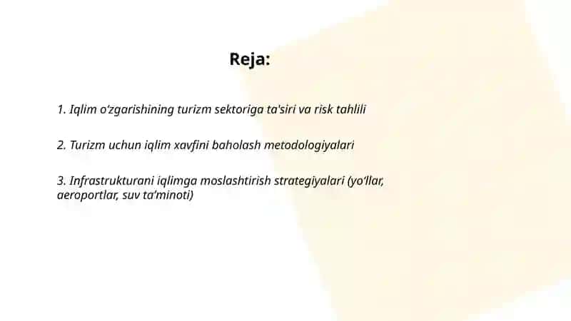 Iqlim oʻzgarishi va turizm strategik moslashuv mexanizmlari 2