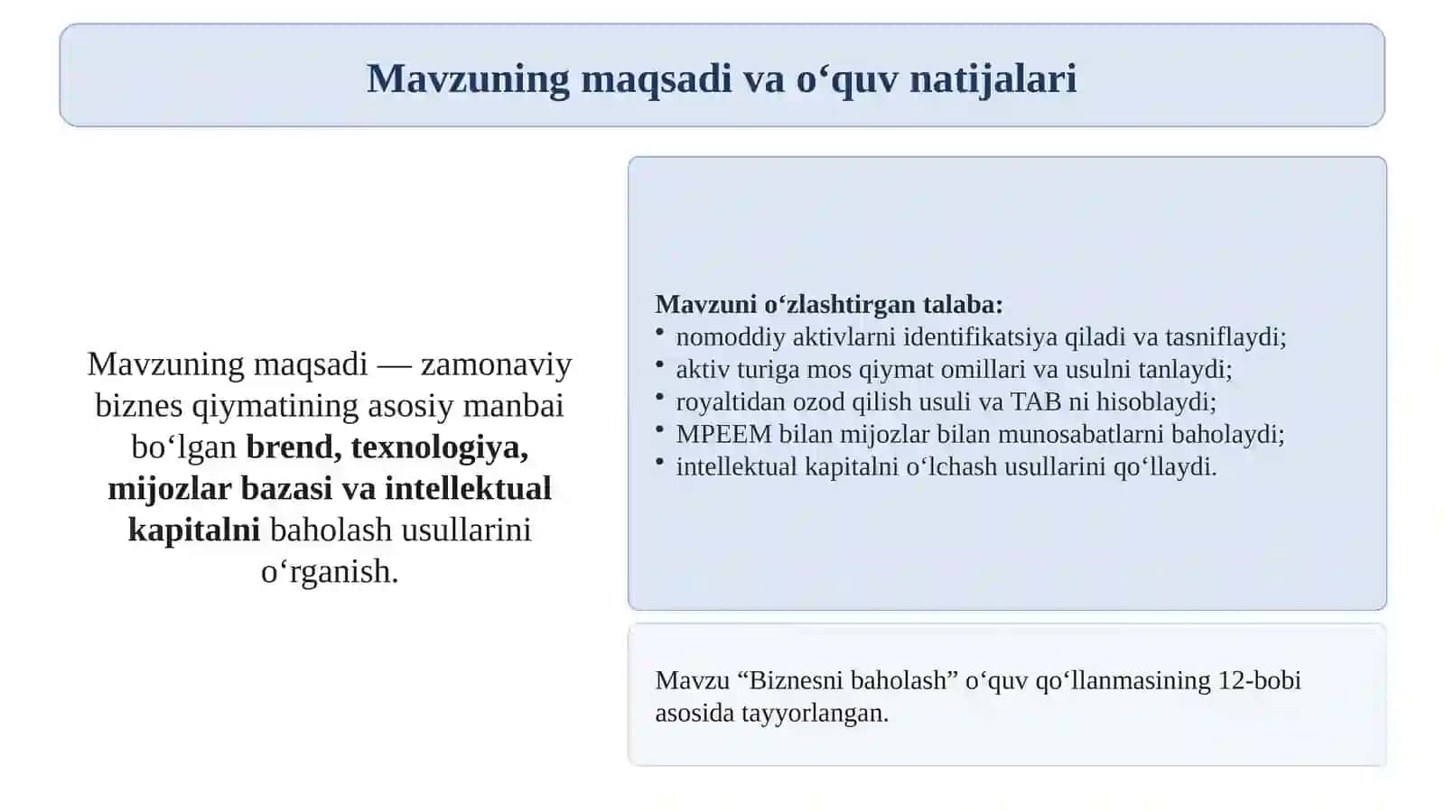 Nomoddiy aktivlar va intellektual kapital qiymatini baholash 2