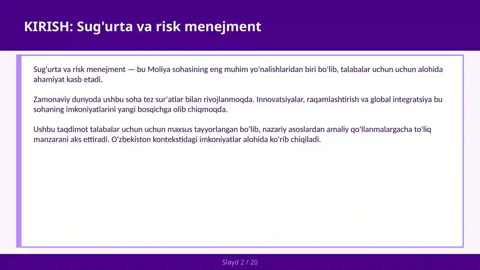 Sug'urta va risk menejment 2