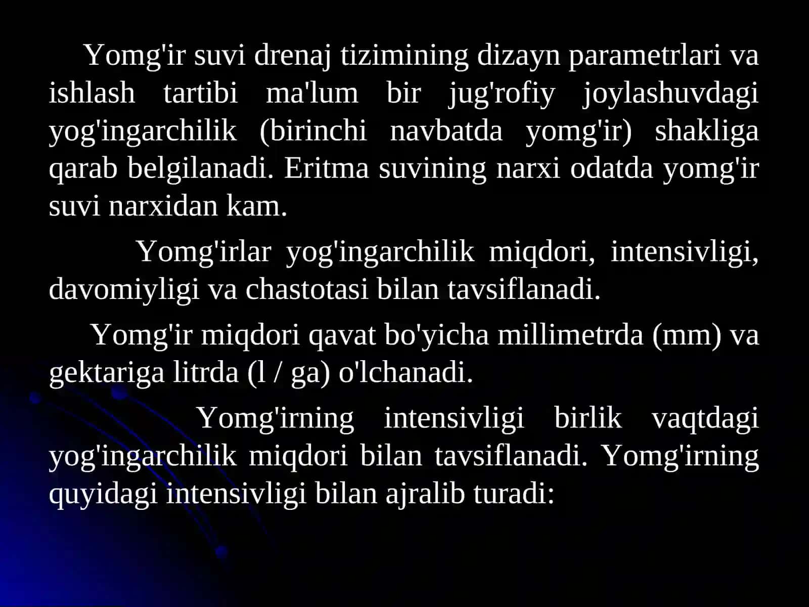 13-ma’ruza. Yomg’ir jadalligini aniqlash uchun ifodalar 2