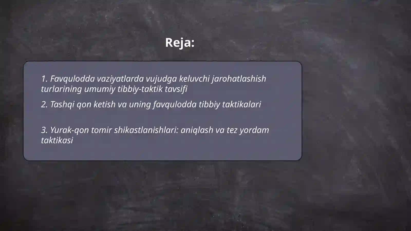 Favqulodda vaziyatlarda vujudga keluvchi jaroxatlanish õchoqlarining tibbiy taktik - tavsifi 2