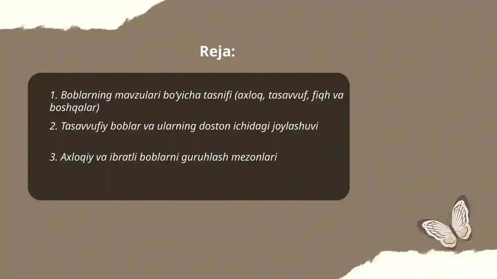 Hayrat ul abror dostonning boblar bo'yicha tasnifi 2