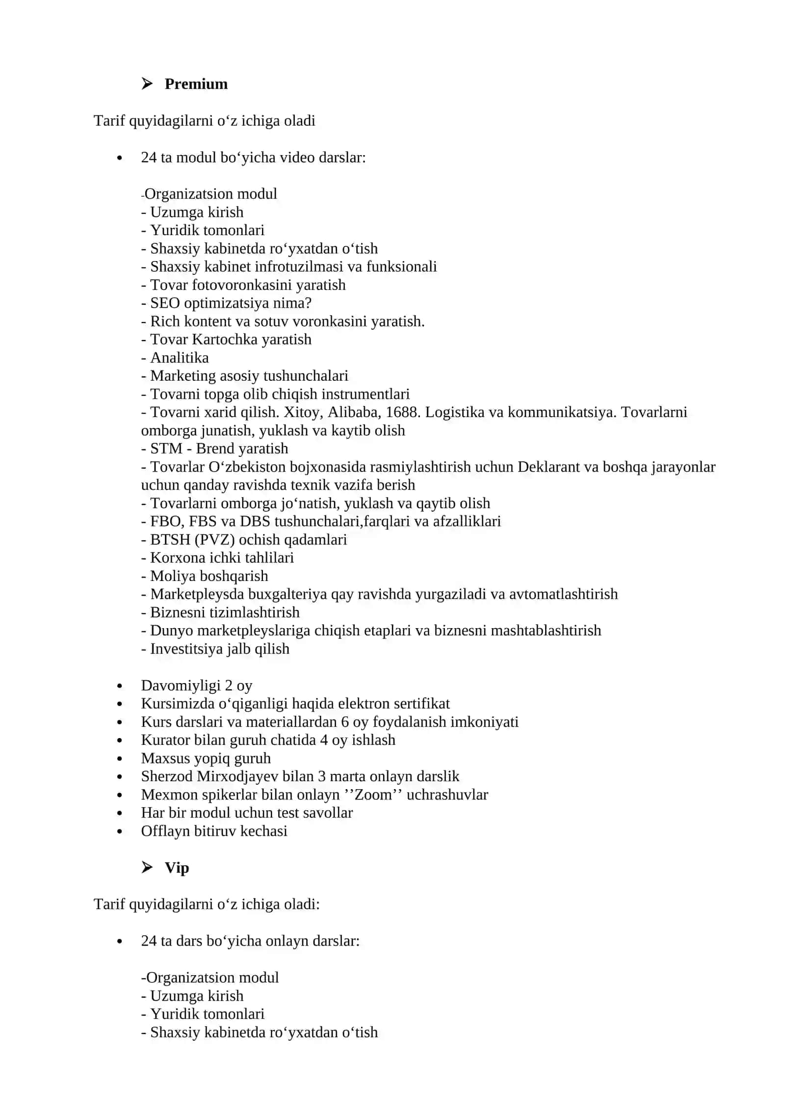 "Marketpleyslarda BIZNES" ta'lim kursi 2