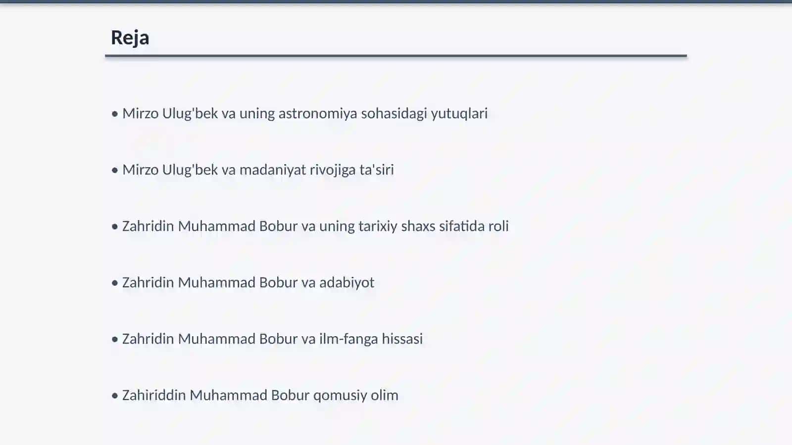 Mirzo Ulug'bek va Zahridin Muhammad Boburning fan, madaniyat va marifat taraqqiyotidagi o'rni 2