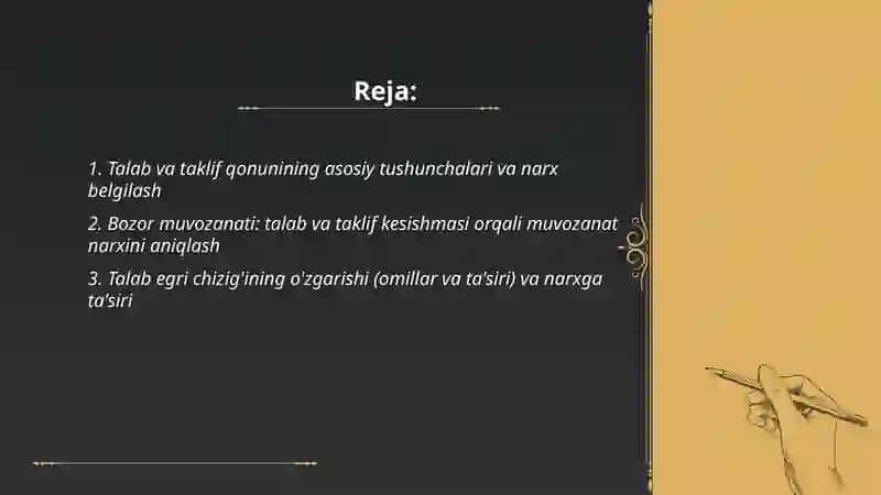 Talab va taklif qonuniga ko'ra nax belgilash usullari 2