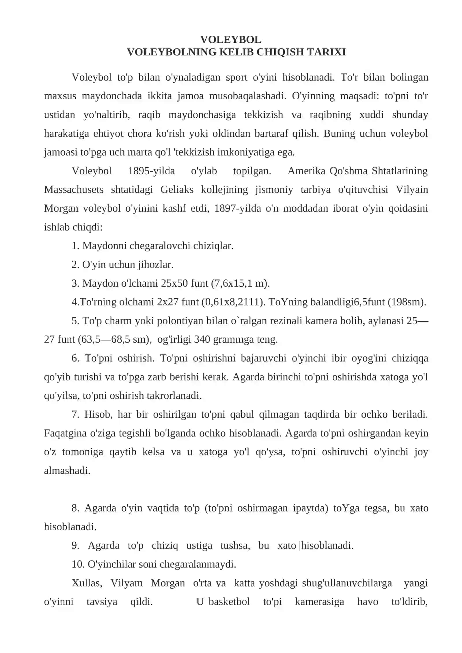 VOLEYBOLNING KELIB CHIQISH TARIXI 2