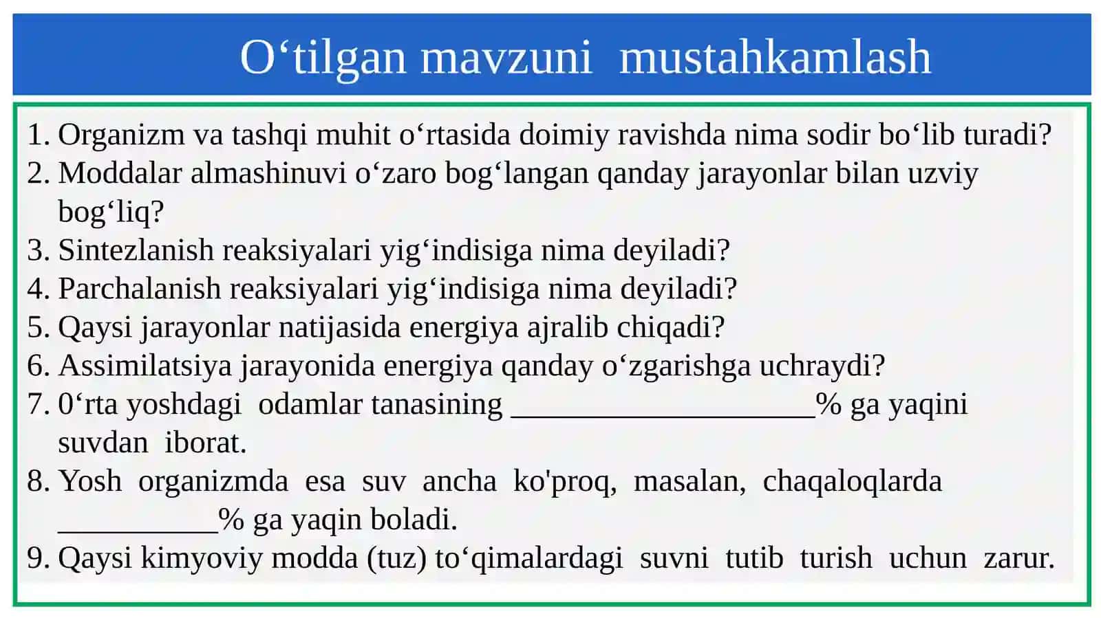 Oqsillar, yog‘lar va  karbonsuvlar almashinuvi 2
