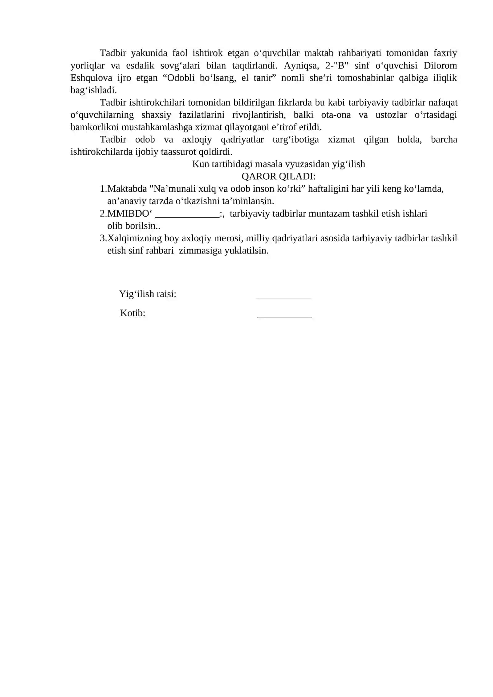 "Naʼmunali xulq va odob inson ko‘rki" haftaligi 2