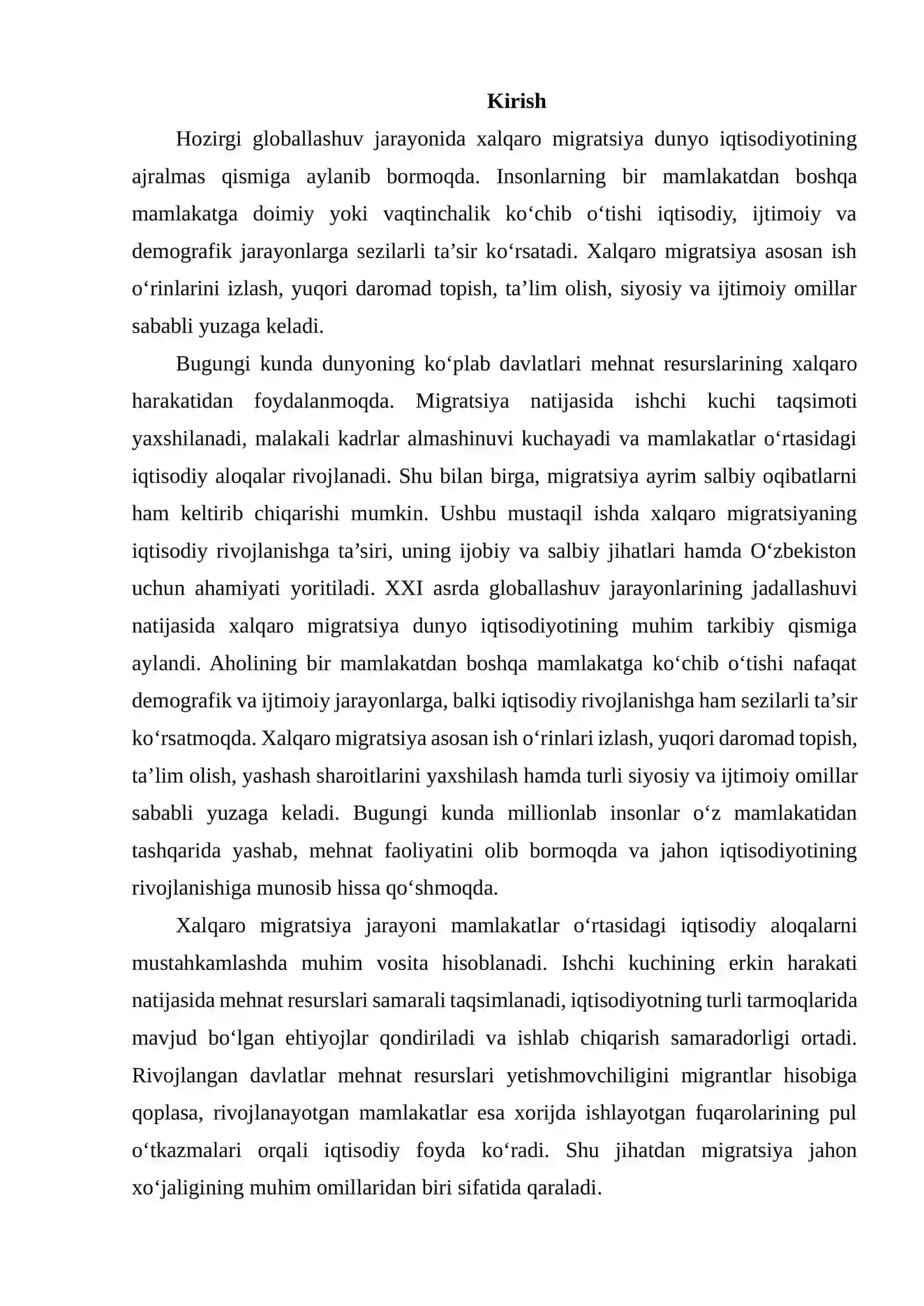 XALQARO MIGRATSIYANING IQTISODIY RIVOJLANISHGA TA’SIRI 2