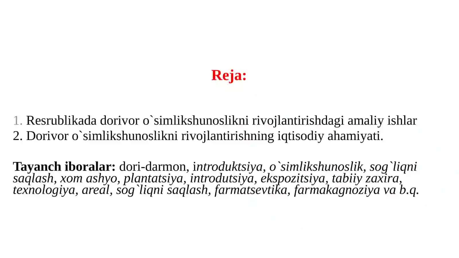 Dorivor o`simlikshunoslikni rivojlantirish 2