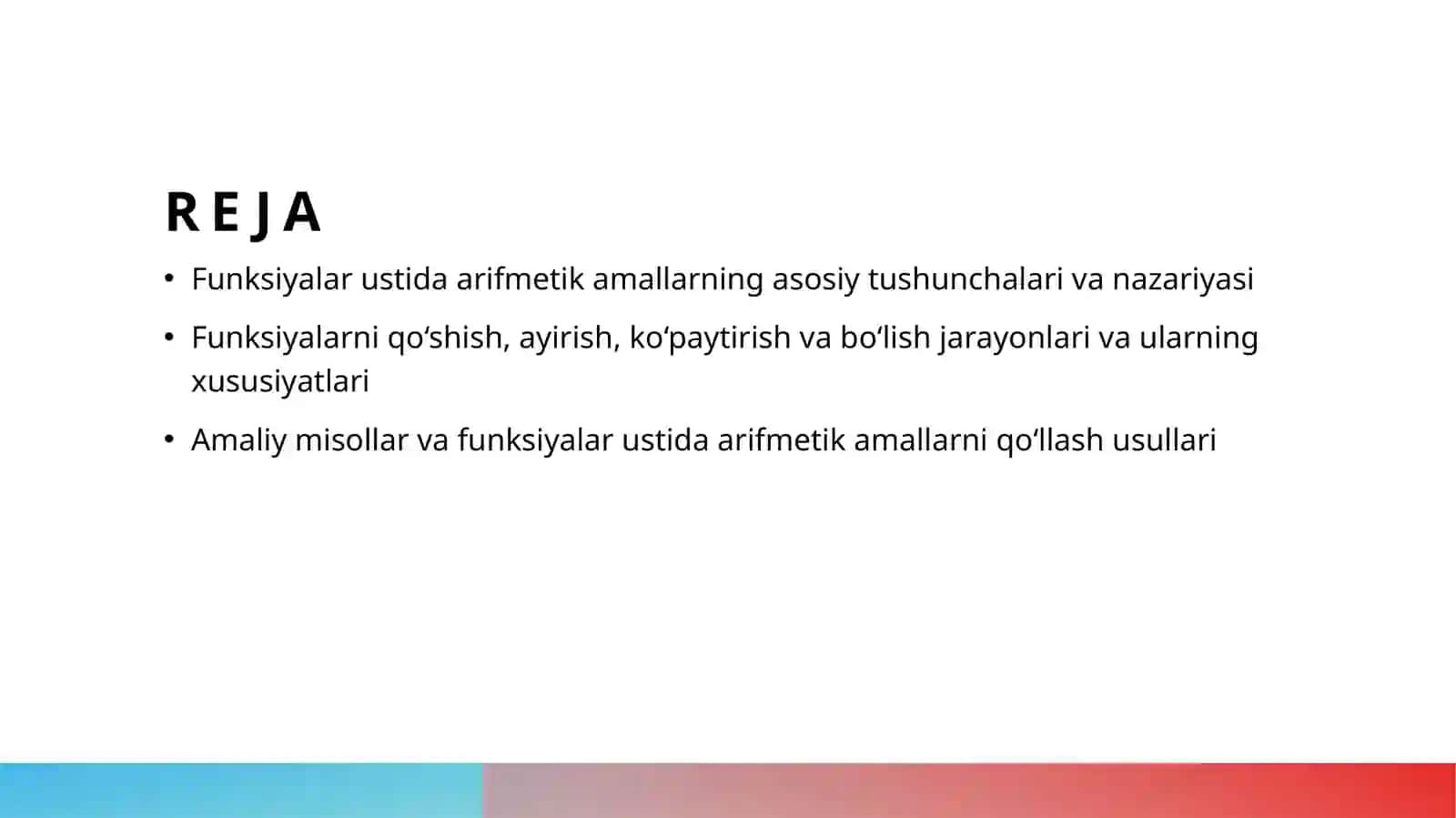 Funksiyalar ustida arifmetik amallar 2