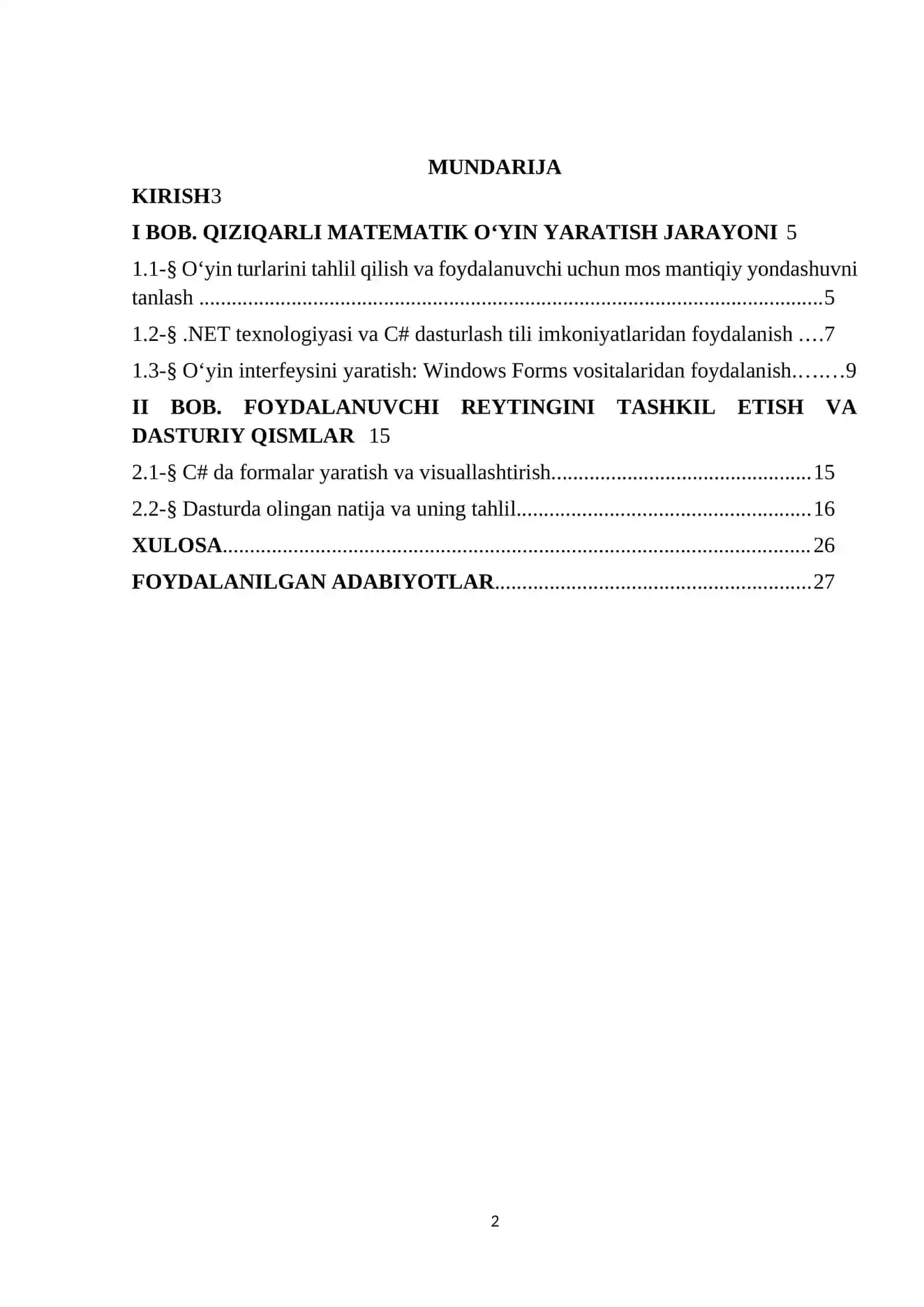 QIZIQARLI MATEMATIK O’YIN YARATISH VA UNDA FOYDALANUVCHI REYTENGINI TASHKIL ETISH 2