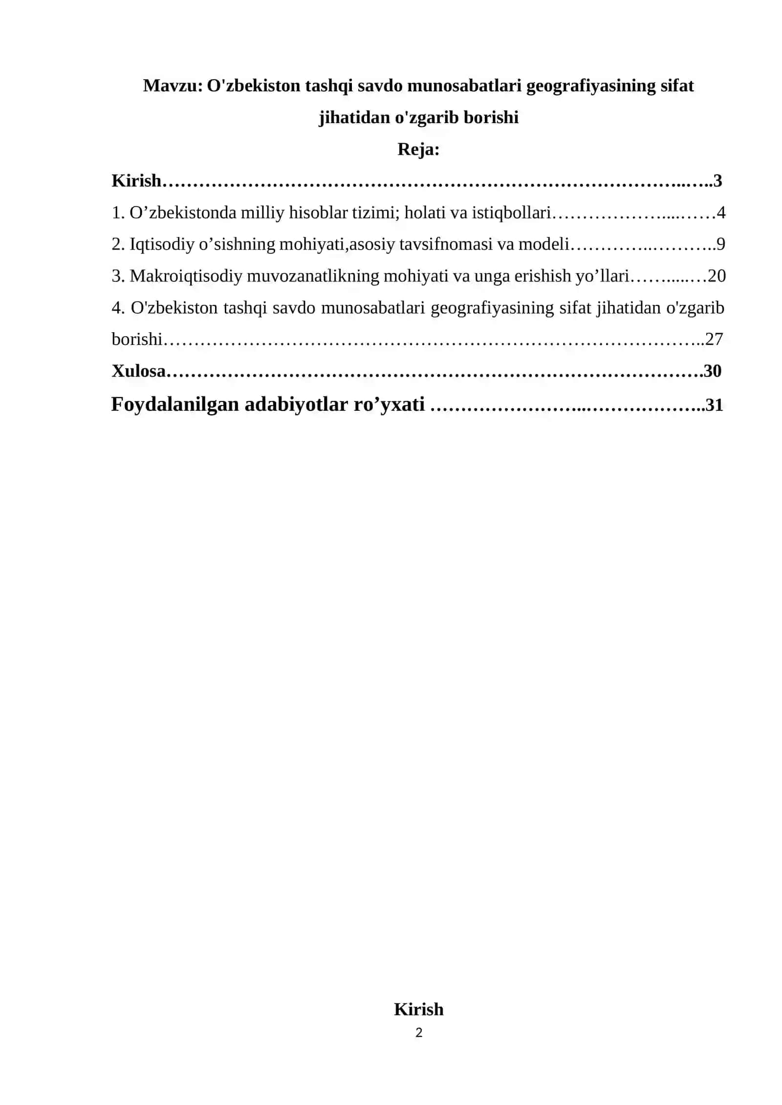 O'zbekiston tashqi savdo munosabatlari geografiyasining sifat jihatidan o'zgarib borishi 2