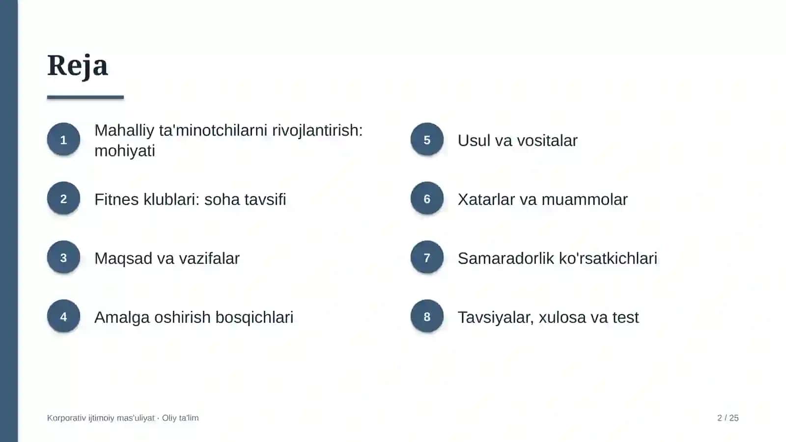 Fitnes klublarida mahalliy ta'minotchilarni rivojlantirish dasturi 2