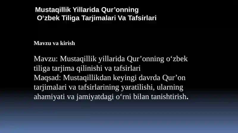 Mustaqillik Yillarida Qur’onning O‘zbek Tiliga Tarjimalari Va Tafsirlari 2