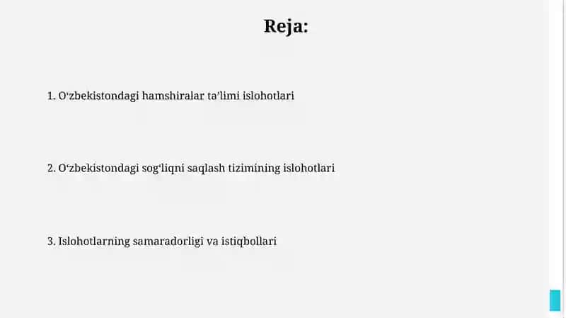Oʻzbekistonda sogʻliqni saqlash va hamshiralik taʼlimi tizimidagi islohatlar 2