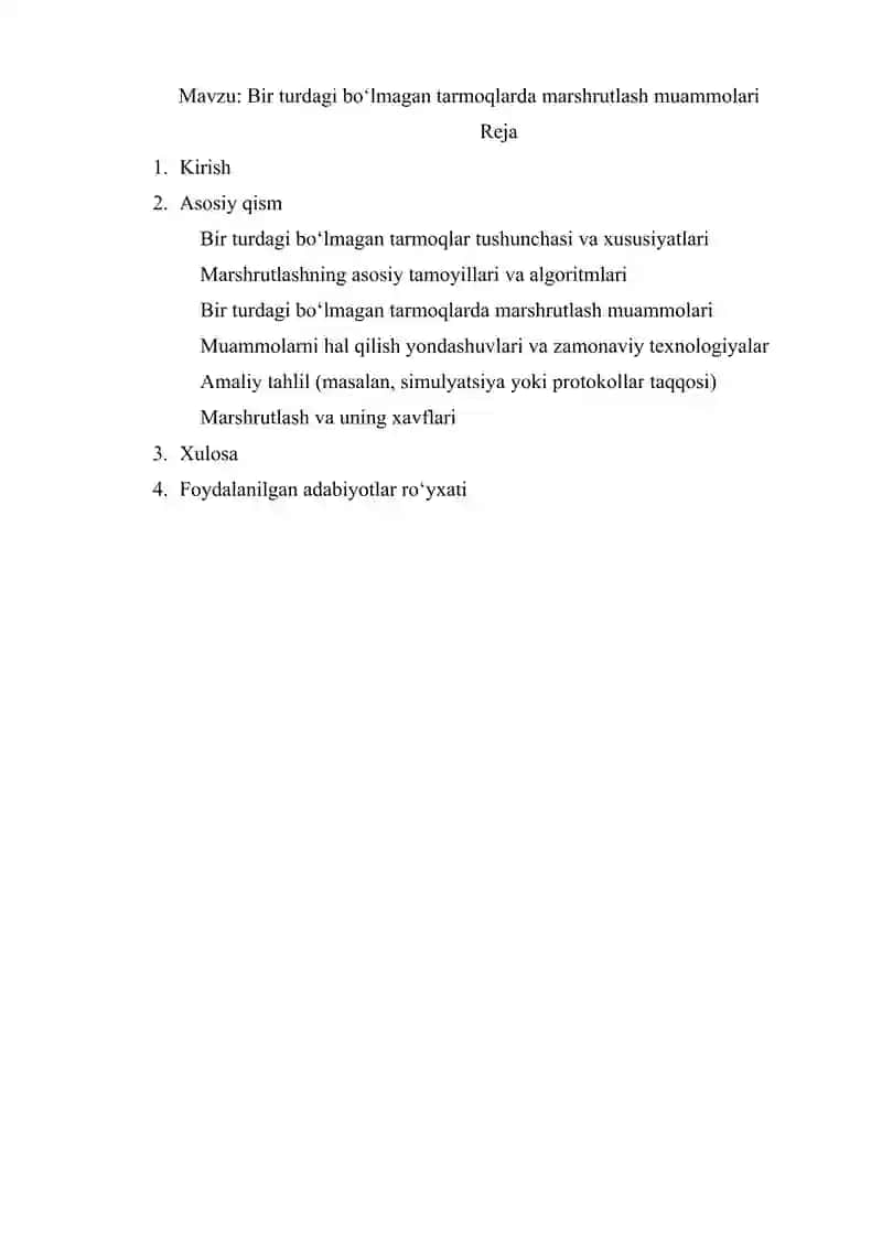Bir turdagi bo‘lmagan tarmoqlarda marshrutlash muammolari 2