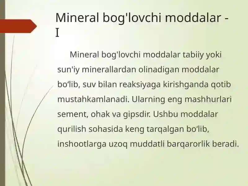 Mineral va organik bog'lovchi moddalar 2