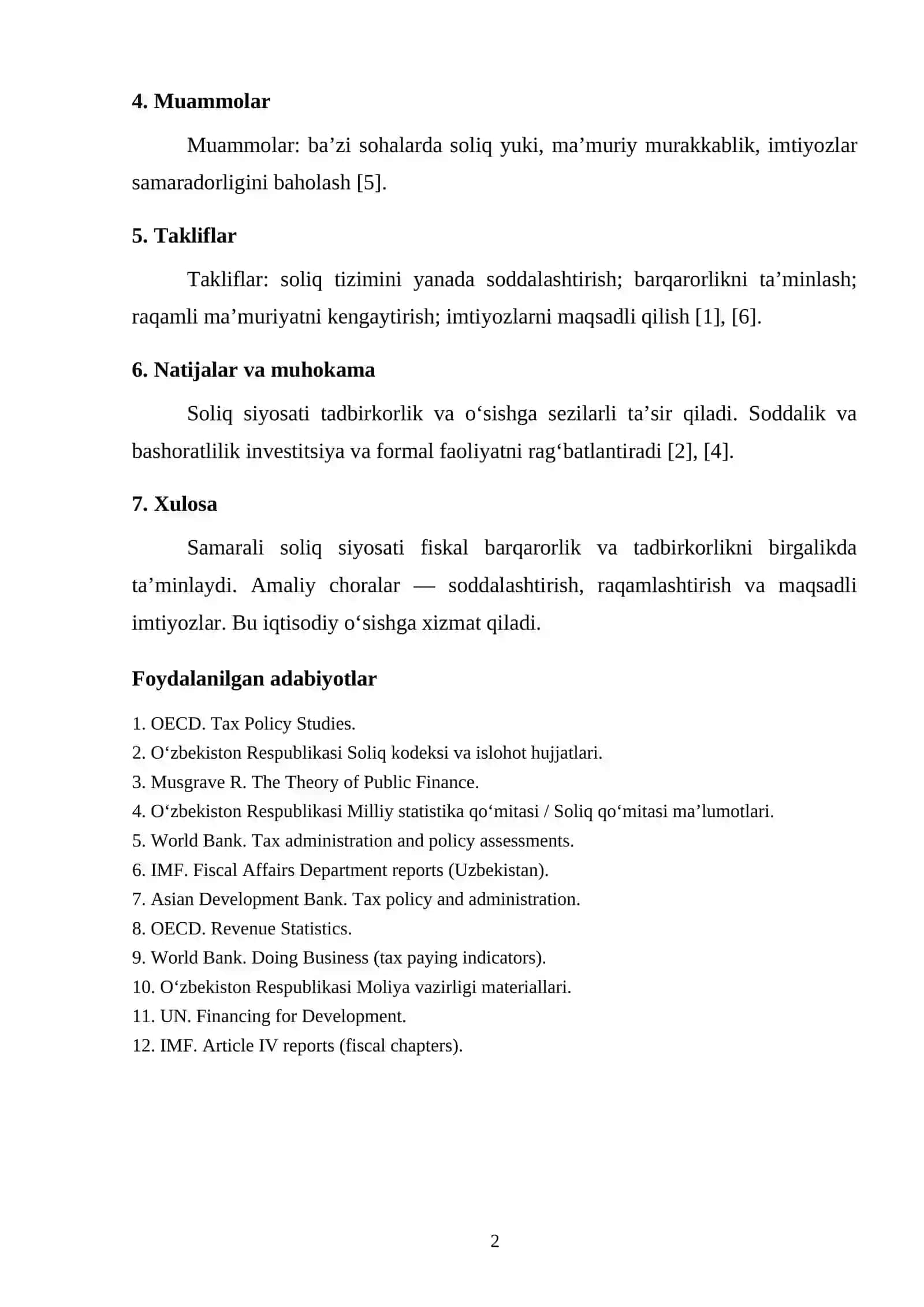 SOLIQ SIYOSATINING TADBIRKORLIK FAOLIYATI VA IQTISODIY O‘SISHGA TA’SIRI 2