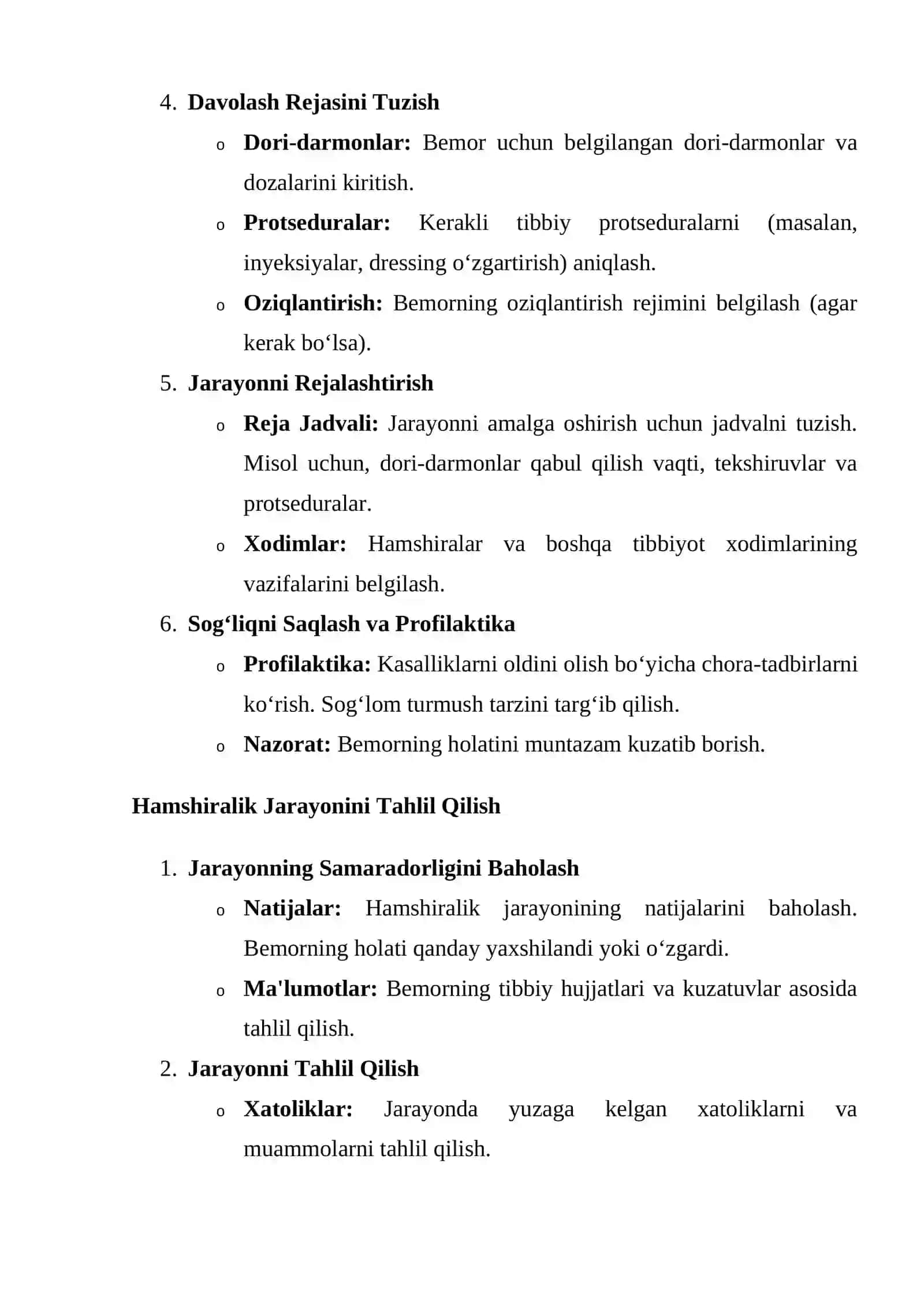 Hamshiralik Jarayoni Rejasini Tuzish va Taxlil Qilish 2