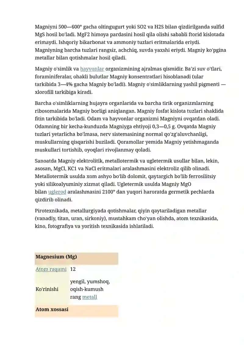 magniy haqida malumot 2