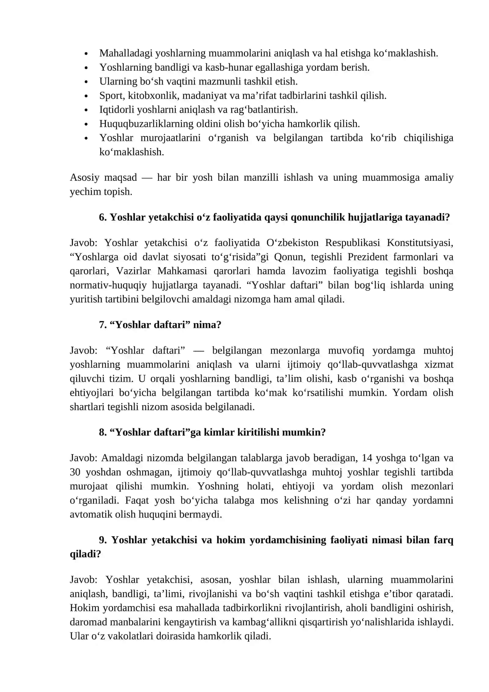 ARGOS 2026-YIL MAHALLA YOSHLAR YETAKCHISI SUHBAT SAVOLLARI VA JAVOBLARI 2