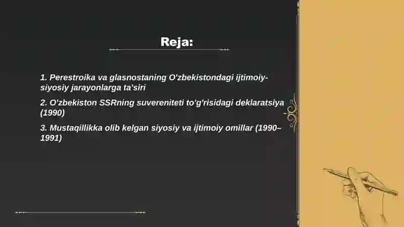 Mustaqillikkka erishish arafasida O'zbekistondagi ijtimoiy-siyosiy jarayonlar 2