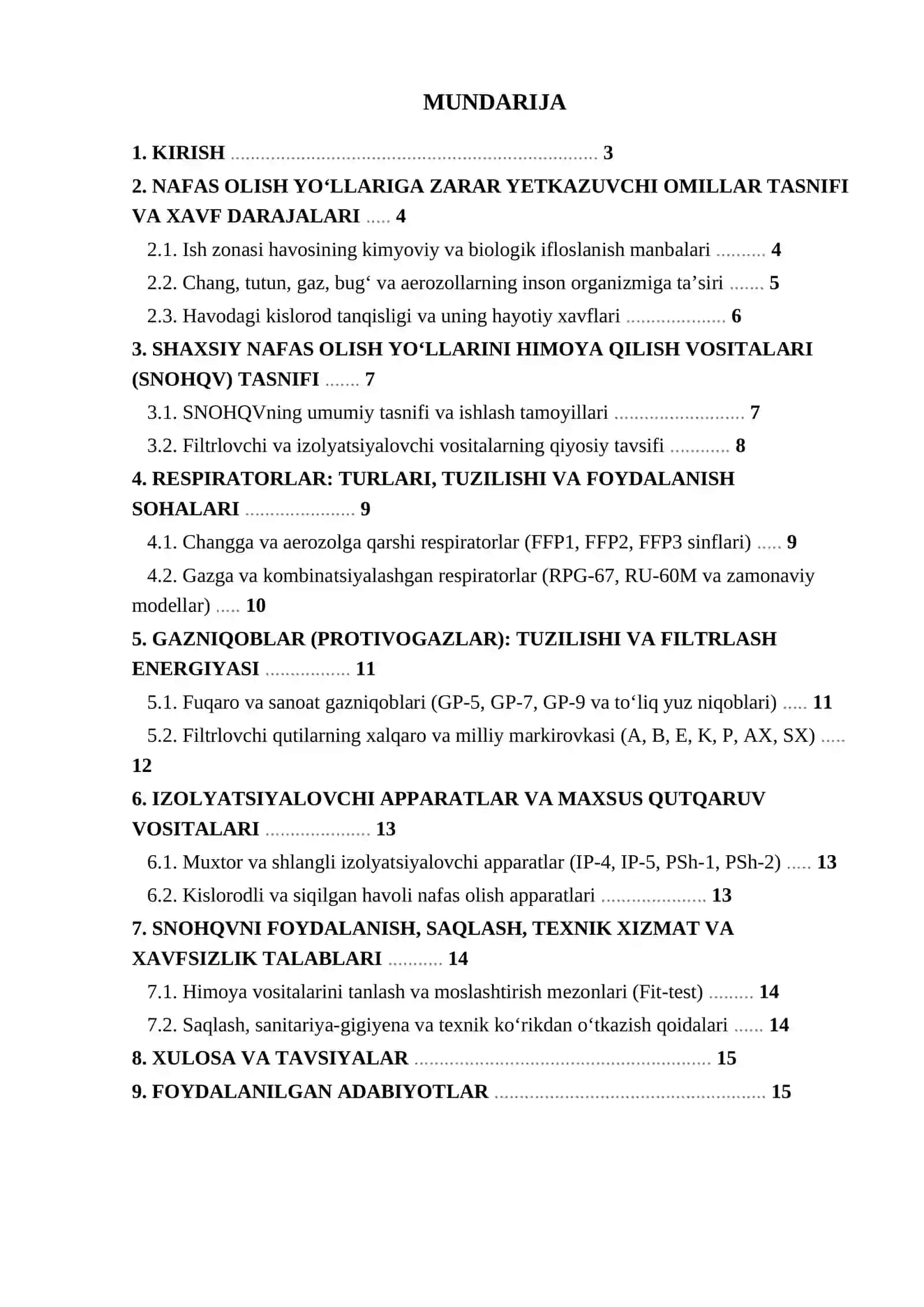 Nafas olish yo‘llarini himoya qilish vositalari — standart asosida referat 2