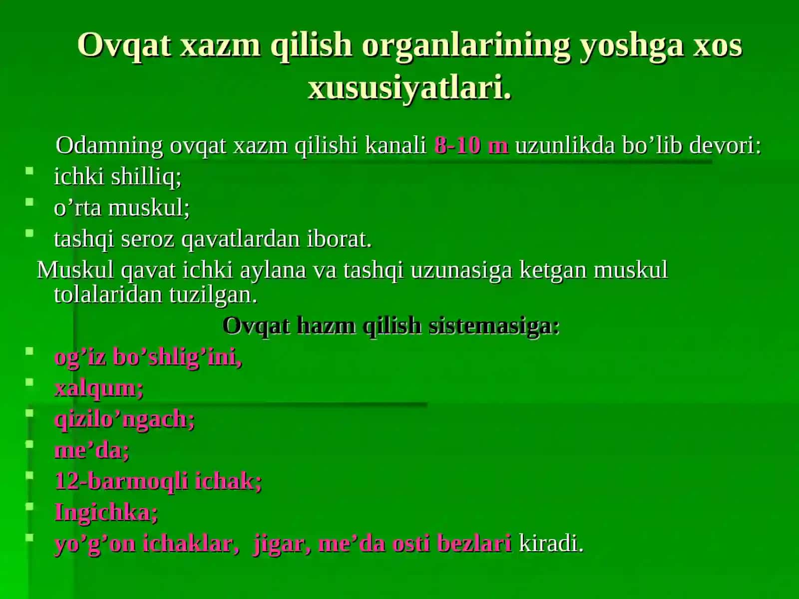 Ovqat hazm qilish tizimining yosh xususiyatlari va ovqatlanishgigiyenasi 2